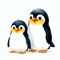 Watercolor children illustration with cute penguin clipart photo