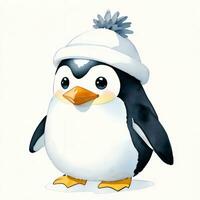 Watercolor children illustration with cute penguin clipart photo