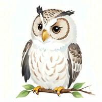 Watercolor children illustration with cute owl clipart photo