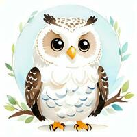 Watercolor children illustration with cute owl clipart photo