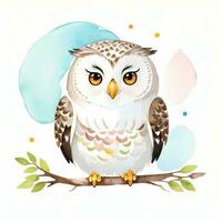 Watercolor children illustration with cute owl clipart photo