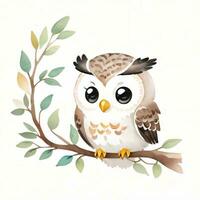 Watercolor children illustration with cute owl clipart photo