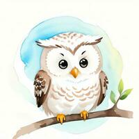 Watercolor children illustration with cute owl clipart photo