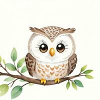 Watercolor children illustration with cute owl clipart photo