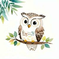 Watercolor children illustration with cute owl clipart photo