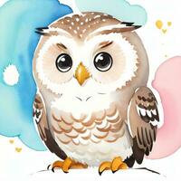 Watercolor children illustration with cute owl clipart photo