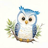 Watercolor children illustration with cute owl clipart photo