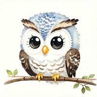 Watercolor children illustration with cute owl clipart photo