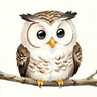 Watercolor children illustration with cute owl clipart photo