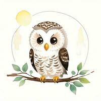 Watercolor children illustration with cute owl clipart photo