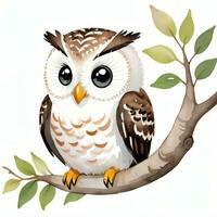 Watercolor children illustration with cute owl clipart photo