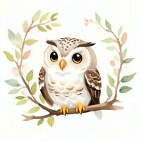 Watercolor children illustration with cute owl clipart photo