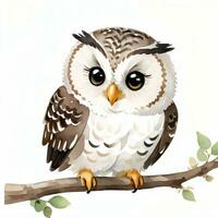 Watercolor children illustration with cute owl clipart photo