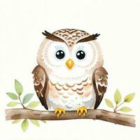 Watercolor children illustration with cute owl clipart photo