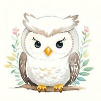 Watercolor children illustration with cute owl clipart photo