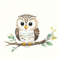 Watercolor children illustration with cute owl clipart photo