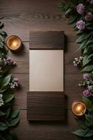 Wooden background and flowers banner template mockup background photo