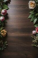 Wooden background and flowers banner template mockup background photo