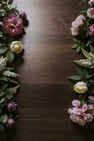 Wooden background and flowers banner template mockup background photo