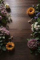 Wooden background and flowers banner template mockup background photo