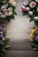 Wooden background and flowers banner template mockup background photo