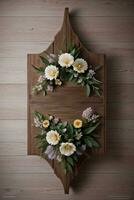 Wooden background and flowers banner template mockup background photo