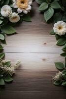 Wooden background and flowers banner template mockup background photo