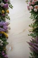 Wooden background and flowers banner template mockup background photo