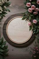 Wooden background and flowers banner template mockup background photo