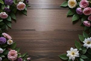 Wooden background and flowers banner template mockup background photo