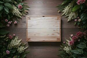 Wooden background and flowers banner template mockup background photo