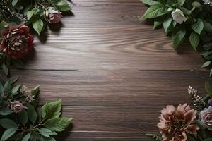 Wooden background and flowers banner template mockup background photo