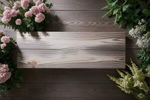 Wooden background and flowers banner template mockup background photo