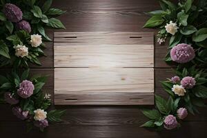 Wooden background and flowers banner template mockup background photo