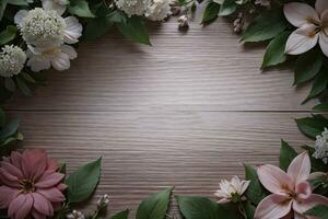 Wooden background and flowers banner template mockup background photo