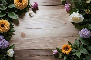 Wooden background and flowers banner template mockup background photo