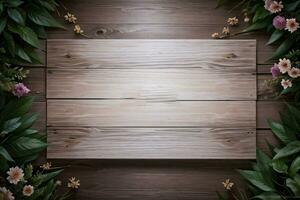 Wooden background and flowers banner template mockup background photo