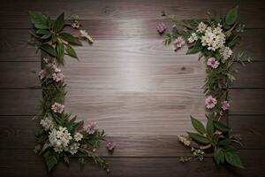 Wooden background and flowers banner template mockup background photo