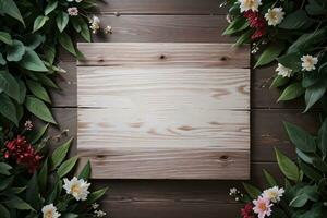 Wooden background and flowers banner template mockup background photo