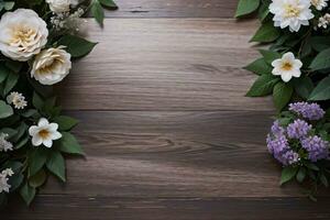 Wooden background and flowers banner template mockup background photo