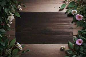 Wooden background and flowers banner template mockup background photo