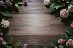 Wooden background and flowers banner template mockup background photo