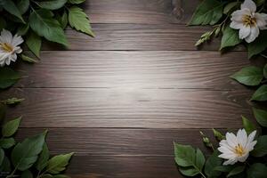 Wooden background and flowers banner template mockup background photo