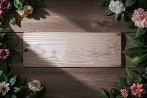 Wooden background and flowers banner template mockup background photo