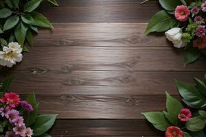 Wooden background and flowers banner template mockup background photo