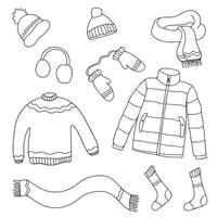 conjunto de invierno ropa iconos vector garabatear ilustración. garabatear otoño invierno ropa vector recopilación. vector ilustración