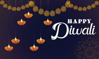 Diwali festival of lights colorful banner template design with decorative diya lamp. vector illustration.Print