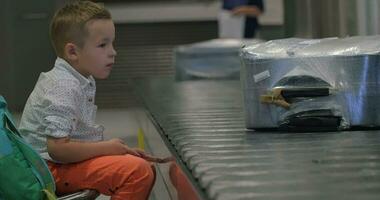 niño esperando a el equipaje Reclamación zona video