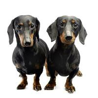 Studio shot of two adorable short haired Dachshund photo