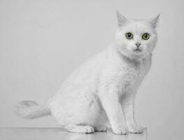 White cat in the white studio floor photo